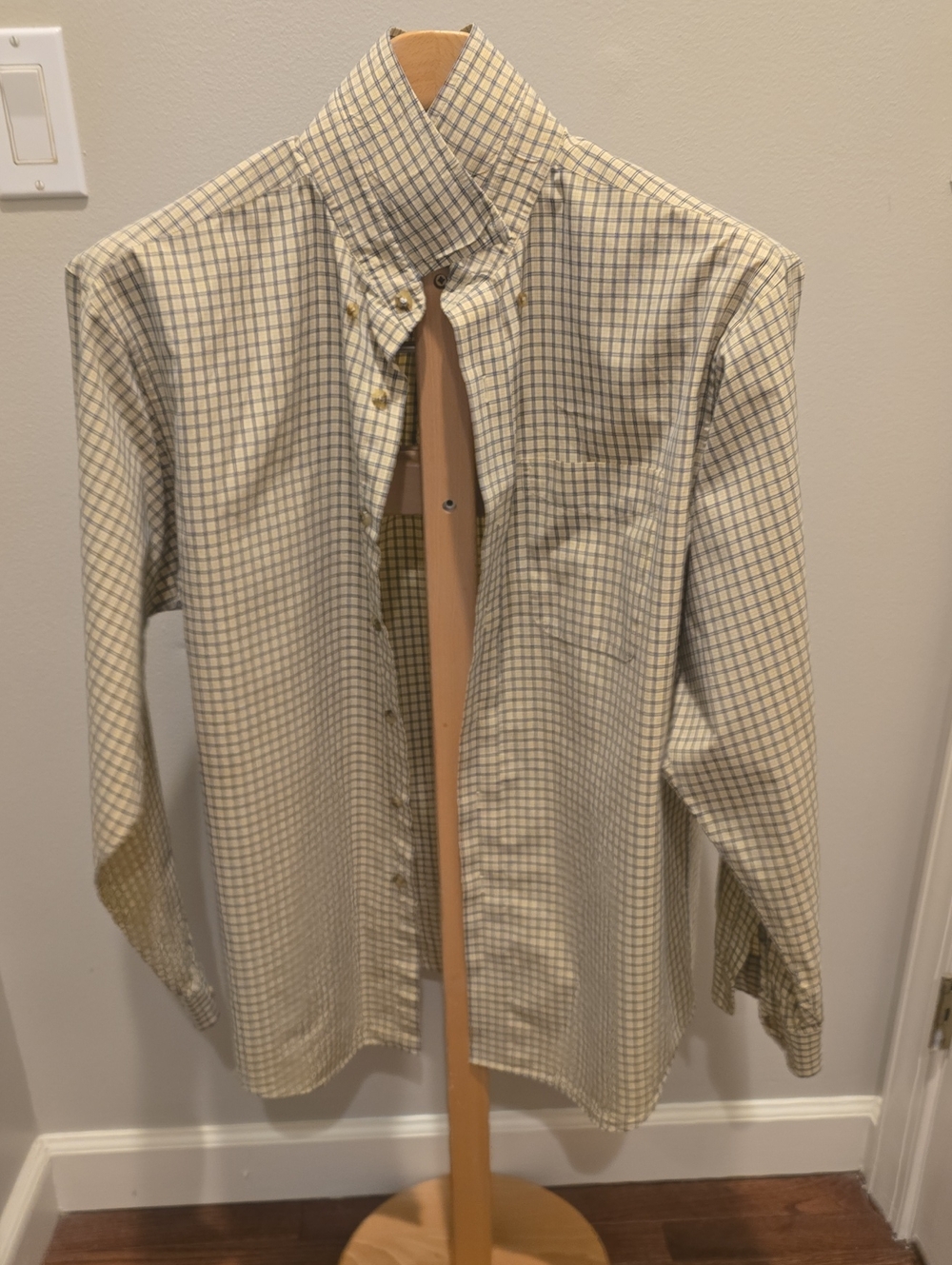L.L. Bean Men's Check Button-Down Shirt - Beige & Navy